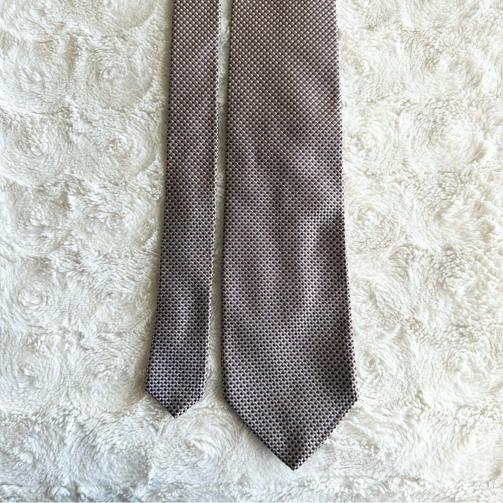 Gianfranco Ferre Necktie Mens Blue Brown Micro Check Silk Italy Luxury Designer